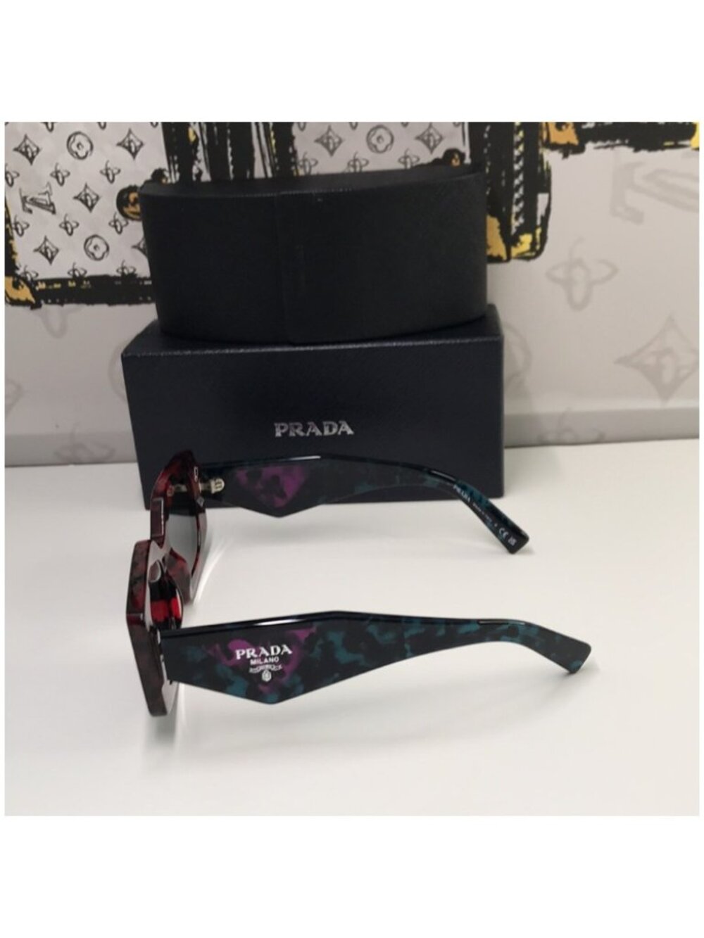 Prada Red Tortoise Shell Sunglasses New - Picture 5 of 15